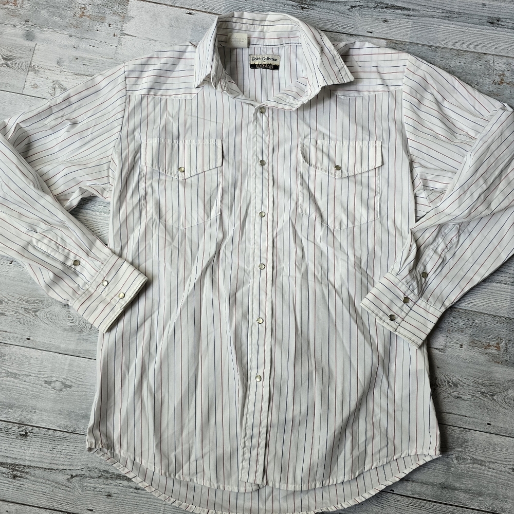 Vintage Gold Collection By Karman Pearl Snap Pinstripe Western Cowboy Shirt Mens